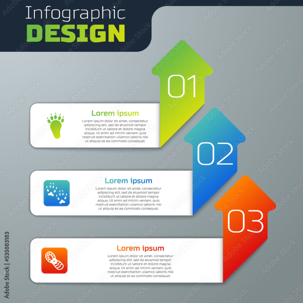 设置熊掌足迹、狐狸和人类足迹鞋。商业信息图模板。矢量
