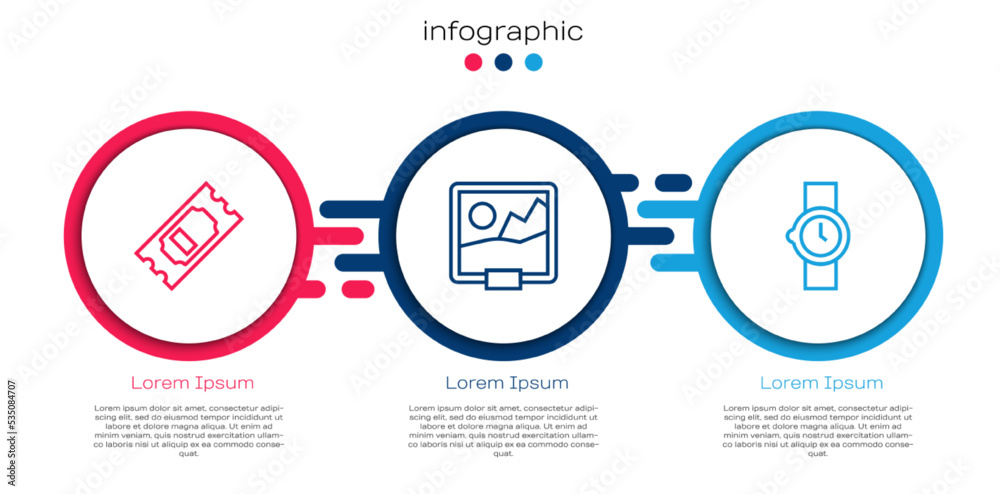 套票、电影和手表。商业信息图模板。矢量