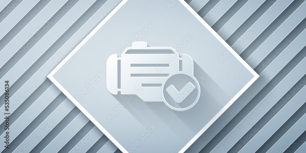 Paper cut Check engine icon isolated on grey background. Paper art style. Vector