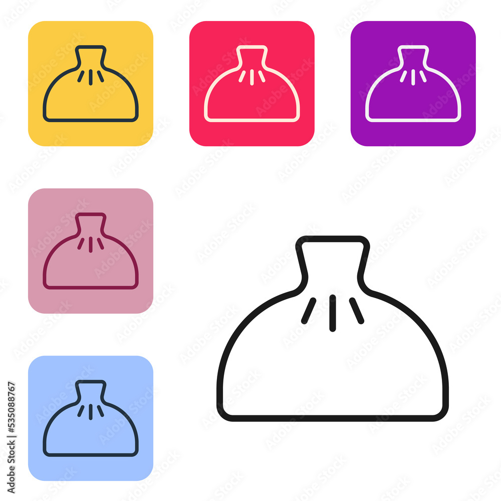黑线饺子图标隔离在白底上。传统中式菜肴。设置彩色图标