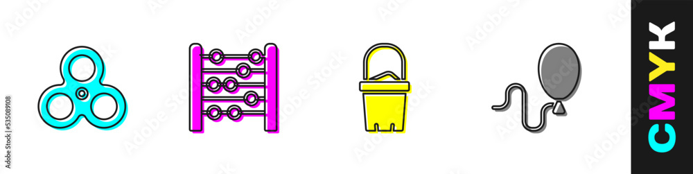 设置Fidget微调器、算盘、沙桶和气球图标。矢量