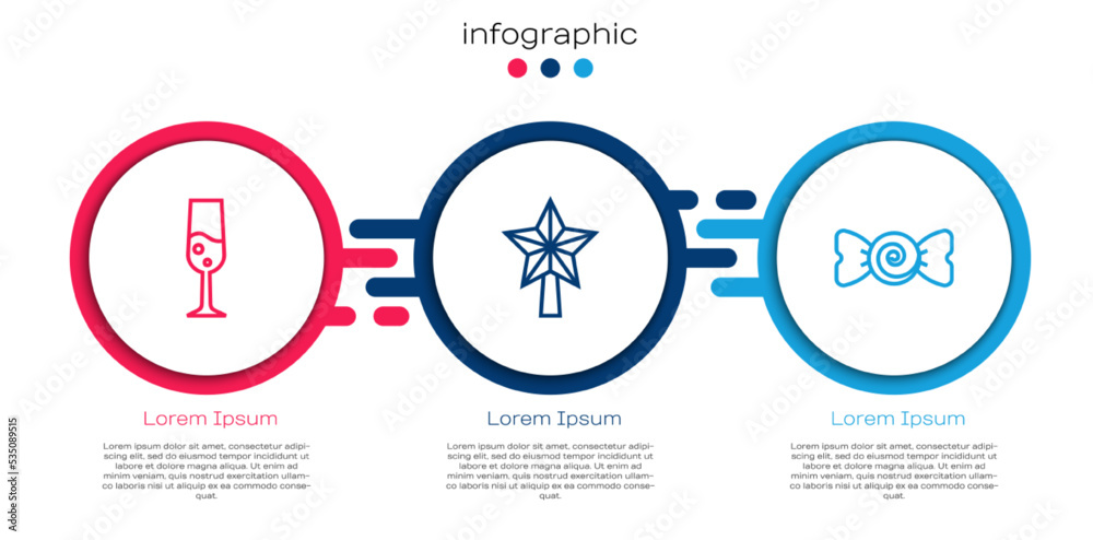 香槟、圣诞星和糖果的集合线。商业信息图表模板。矢量