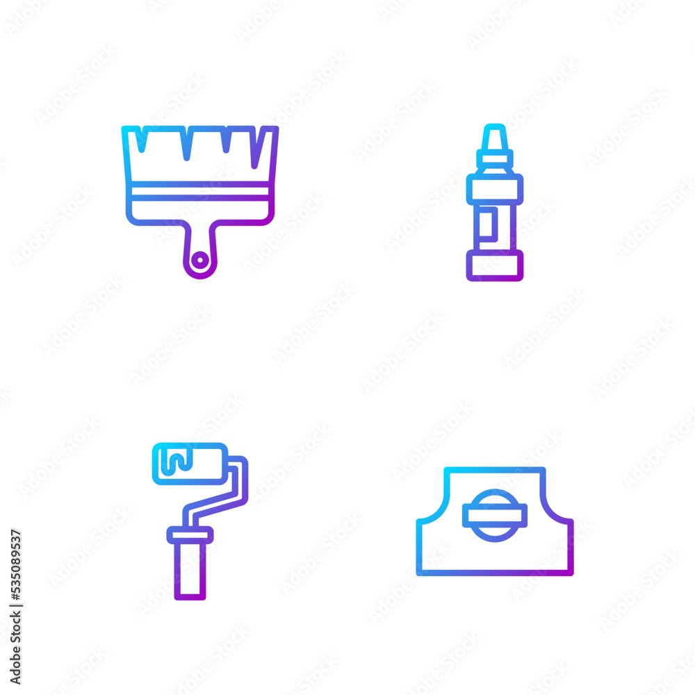 设置线条喷壶喷嘴帽、画笔和记号笔。渐变色图标。矢量