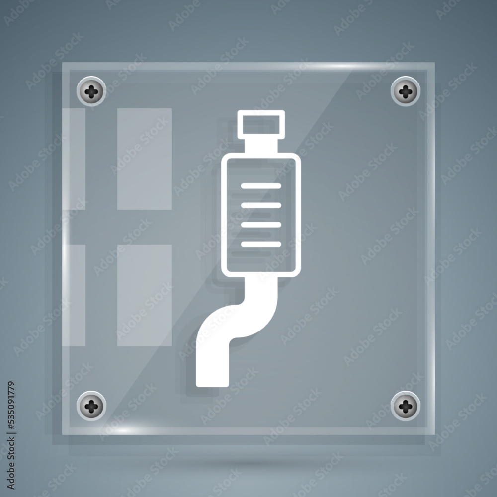 White Car muffler icon isolated on grey background. Exhaust pipe. Square glass panels. Vector