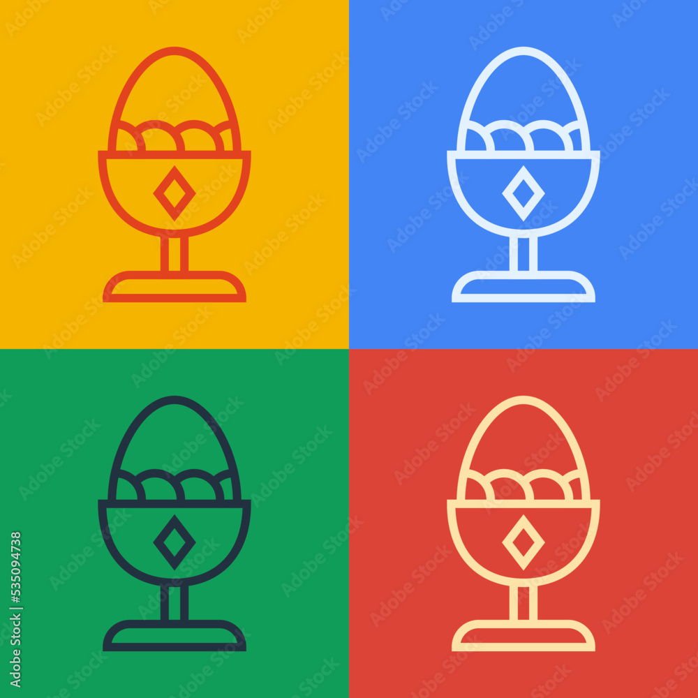 Pop art line Chicken egg on a stand icon isolated on color background. Vector