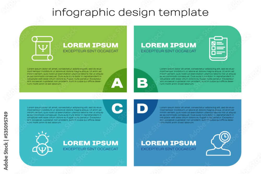 设置心理学，书籍，失眠和心理测试。商业信息图模板。矢量