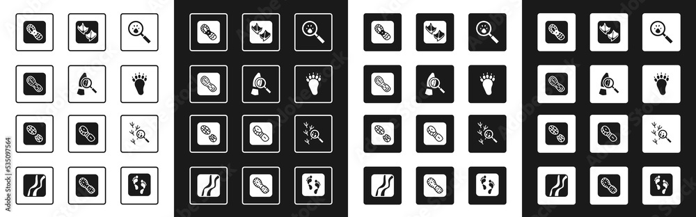 Set Paw search，Magnifying glass with foots，Human footprints shoes，熊掌，海鸥，鸟和