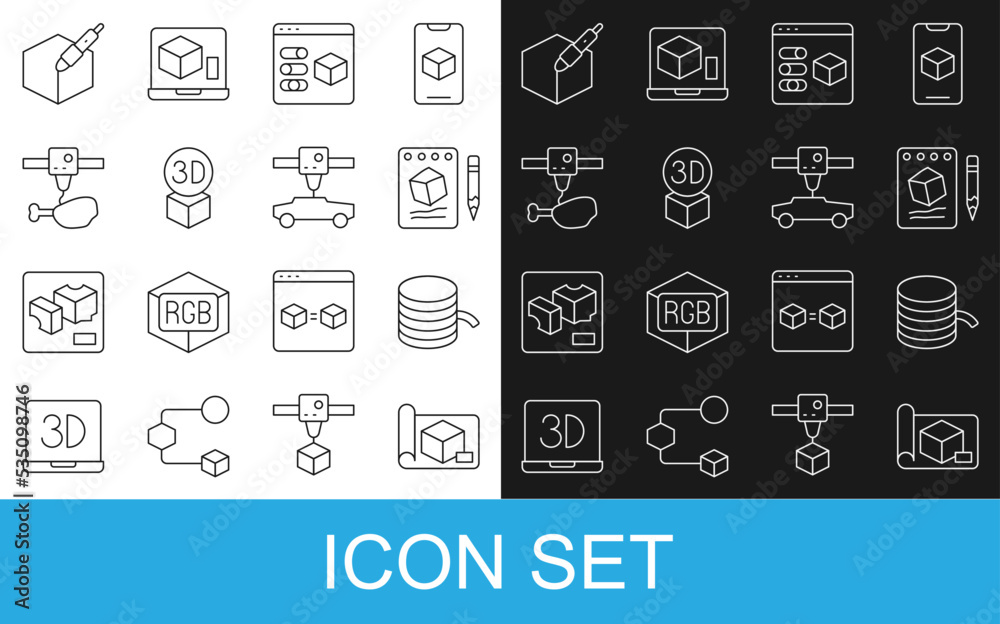 Set line Graphing paper for engineering, Filament 3D printer, Sketch on, Isometric cube, chicken leg