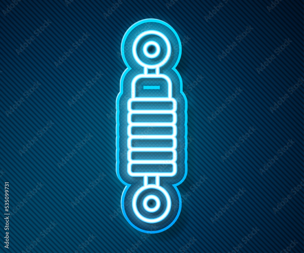 Glowing neon line Shock absorber icon isolated on blue background. Vector