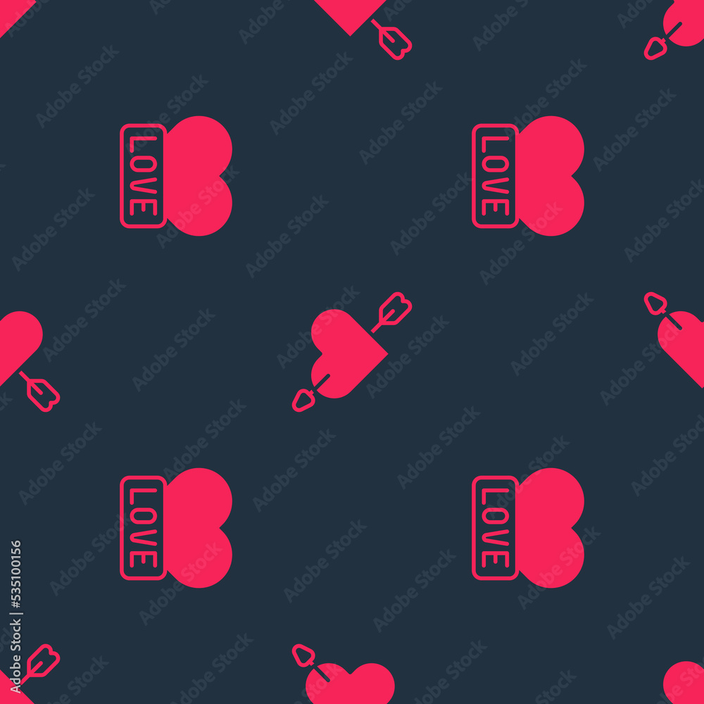 Set Heart and Amour with heart and arrow on seamless pattern. Vector