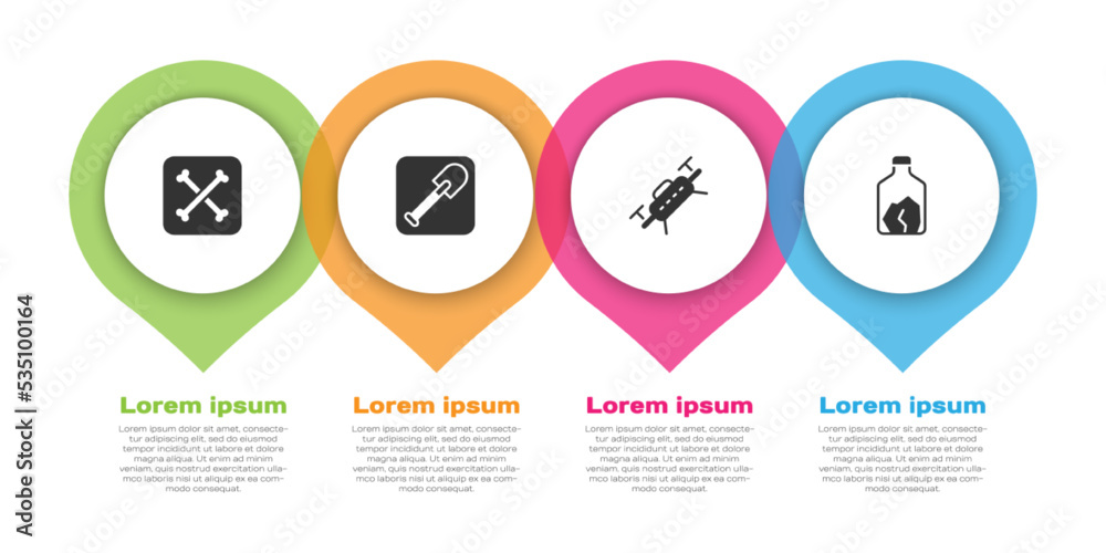 Set Archeology, Shovel, Drone and Ore mining. Business infographic template. Vector