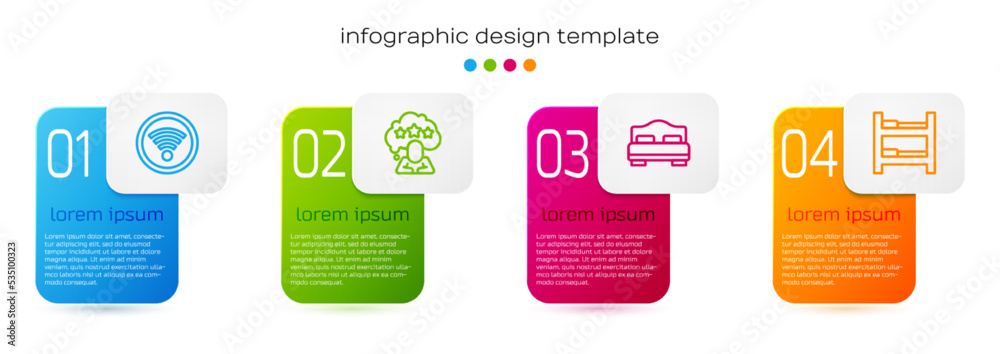 设线Wi-Fi无线，五星评级评论，酒店客房床和。商业信息图模板