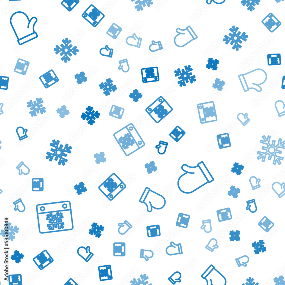 Set line Calendar, Christmas mitten and Snowflake on seamless pattern. Vector