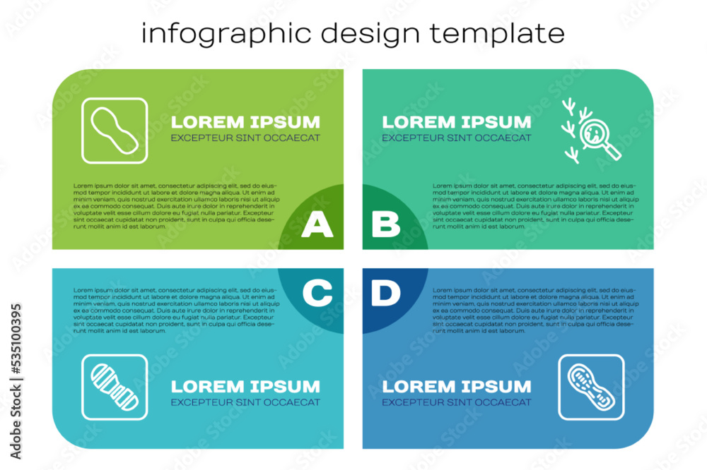 Set line Human footprints shoes, , and Bird. Business infographic template. Vector