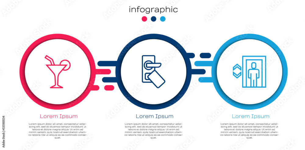 Set line Cocktail，Digital door lock and Lift.Business infographic template.Vvector（设置线路鸡尾酒、数字门锁和电梯。商