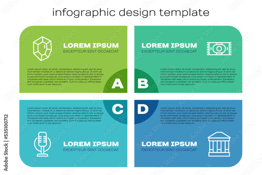 套装麦克风、宝石、博物馆建筑和经典地毯。商业信息图模板.V
