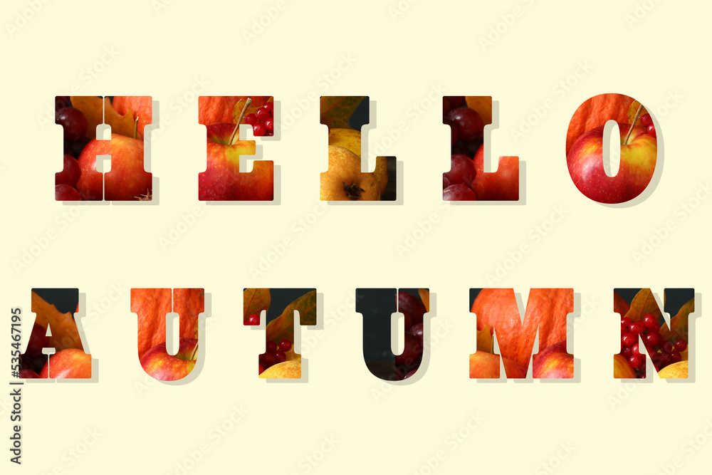 文本HELLO，AUTUMN在浅色背景上