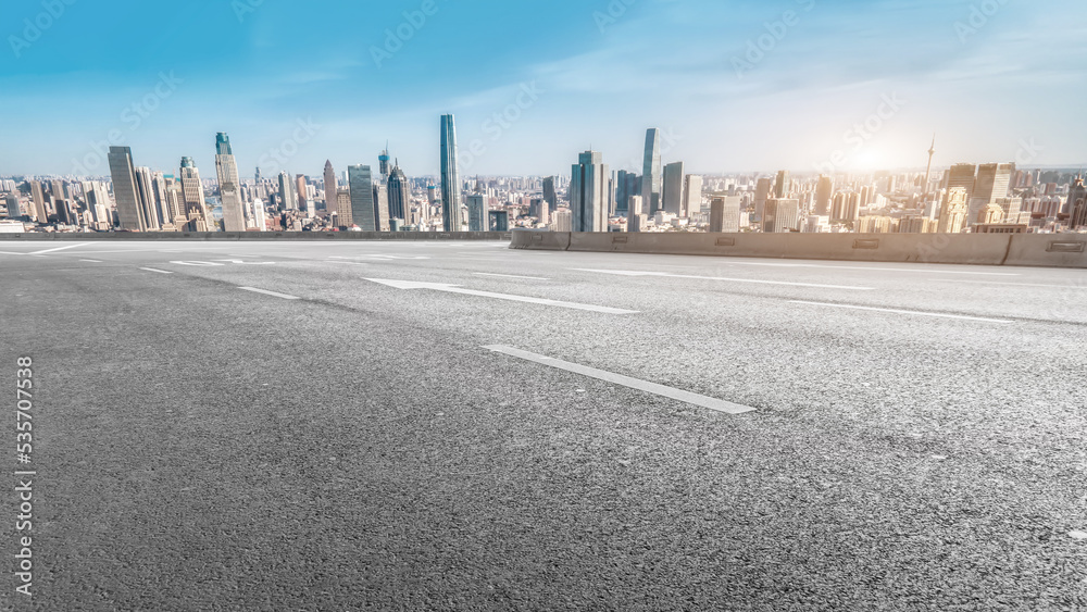 Road and modern city buildings landscape skyline