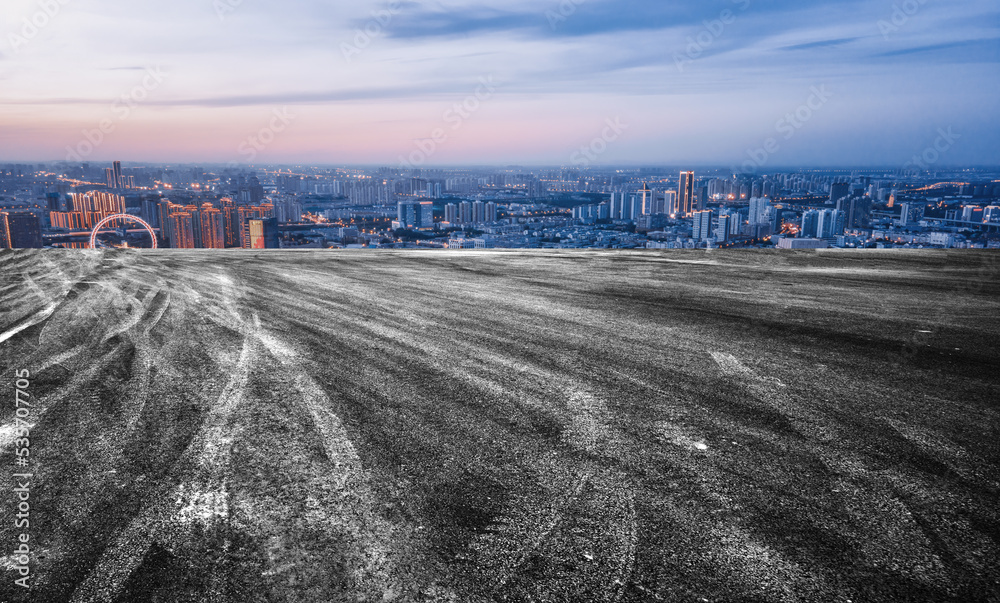 Road and modern city buildings landscape skyline