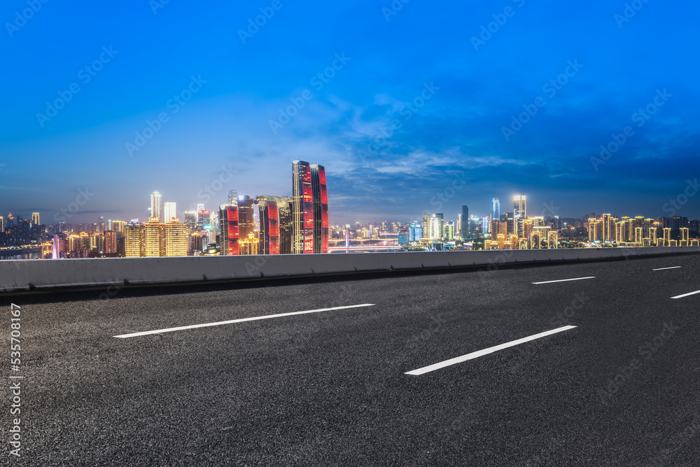 Road and modern city buildings landscape skyline