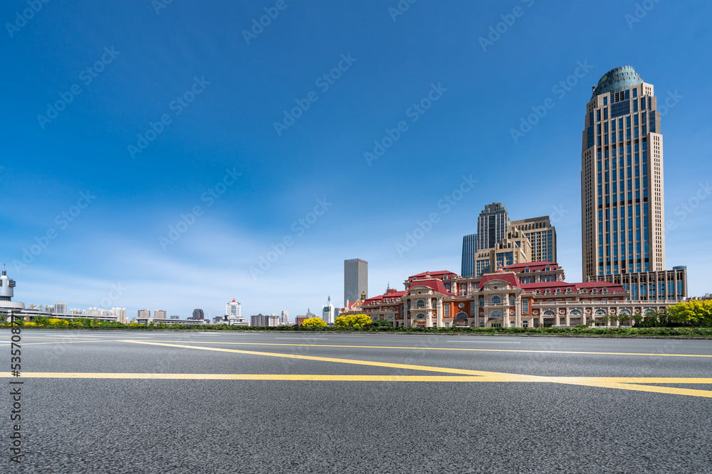 Road and modern city buildings landscape skyline