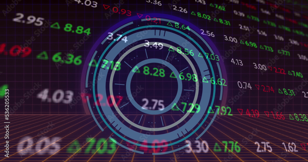 Image of stock market over scope scanning