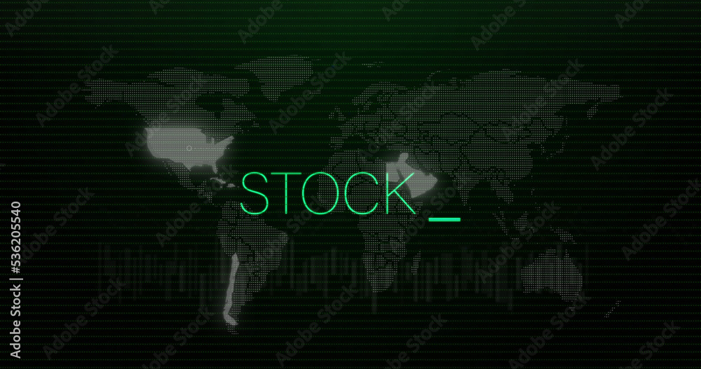 Image of stock market text over data processing