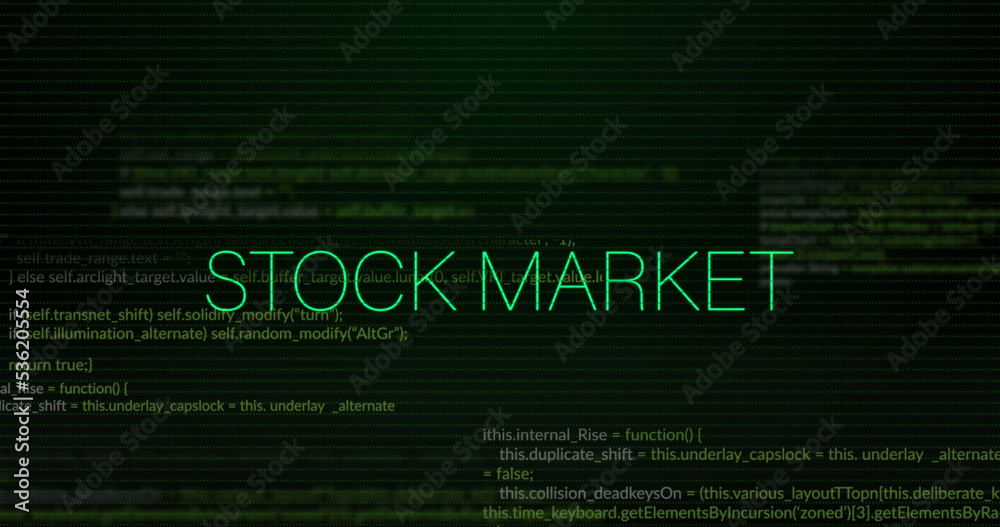 Image of stock market text over data processing