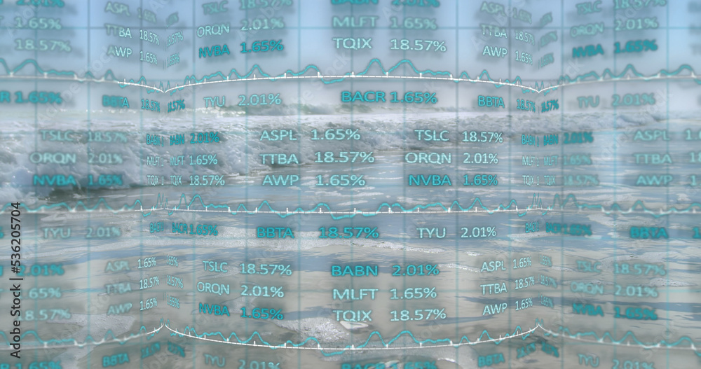 Image of scope scanning with 6g and stock market over sea