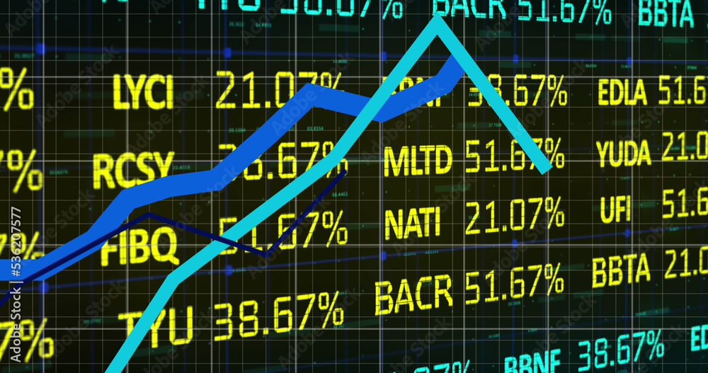 黑色背景下股市数据处理上的蓝色图形的数字图像