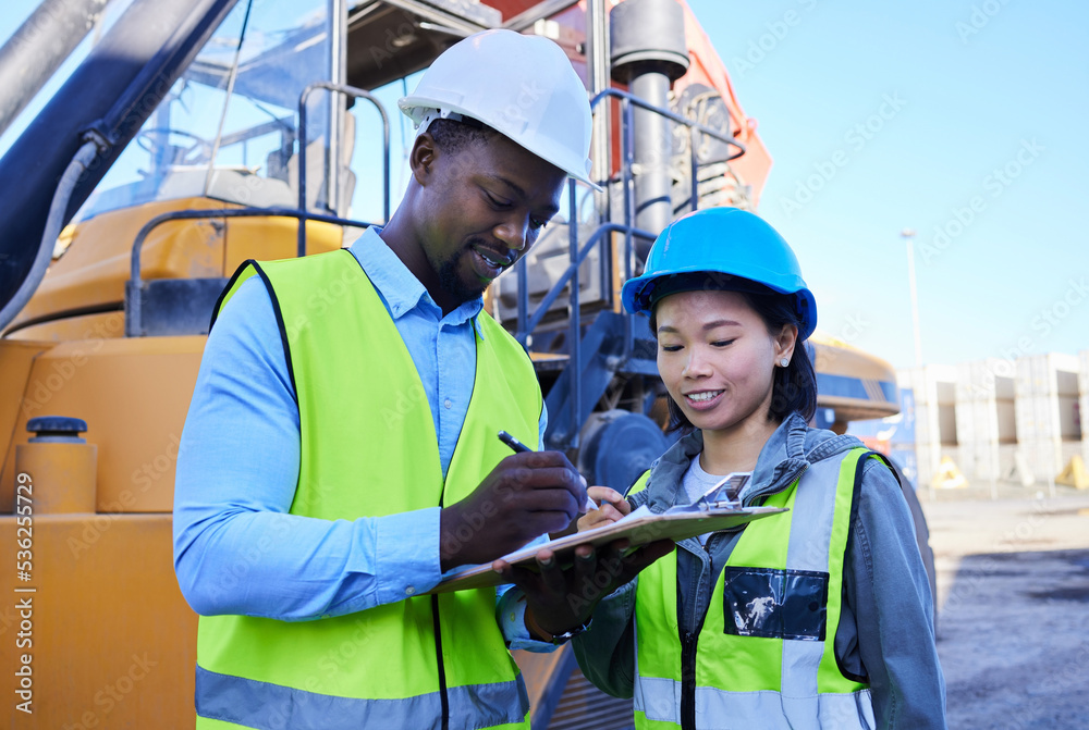 Logistics checklist, transportation and engineer people inspection of truck for supply chain managem