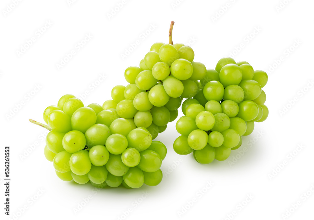 Shine Muscat grapes on a white background.