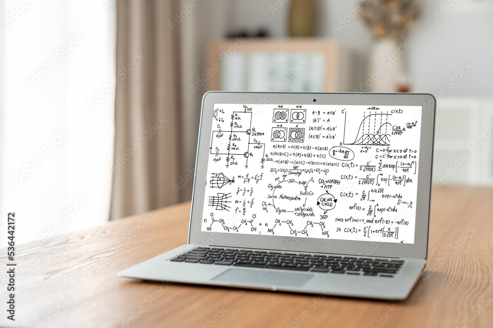 计算机屏幕上显示科学和教育概念的数学方程和时髦公式