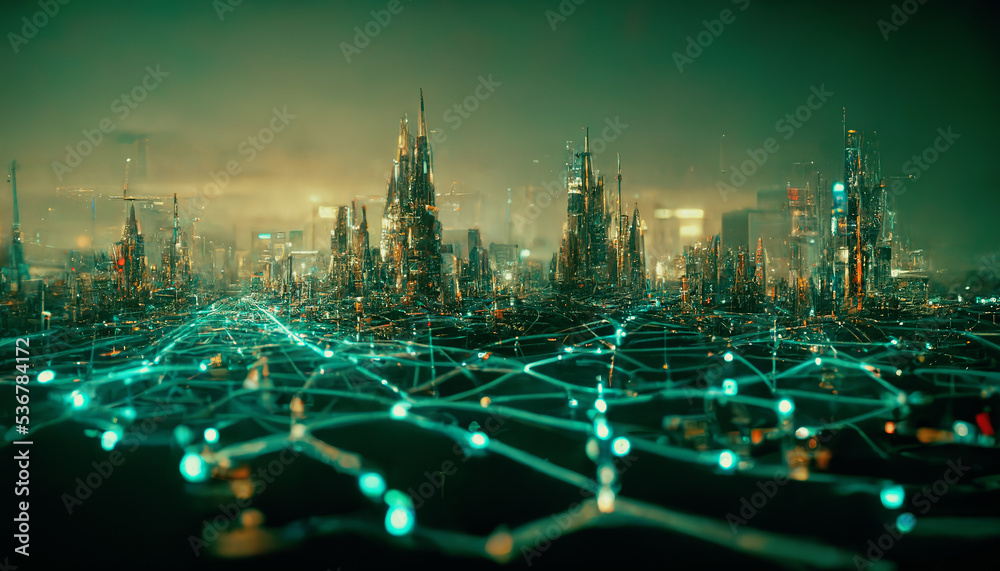 The concept of a high-speed internet connection visualized as cables sending data across in a specta