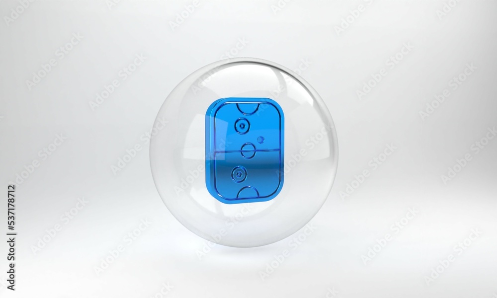 Blue Air hockey table icon isolated on grey background. Glass circle button. 3D render illustration