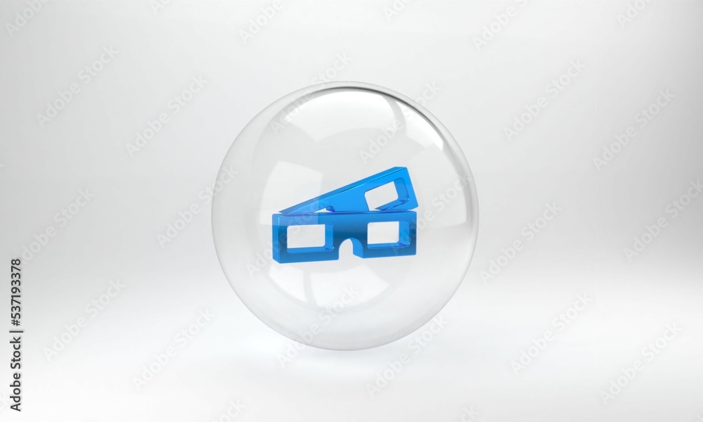 Blue 3D cinema glasses icon isolated on grey background. Glass circle button. 3D render illustration