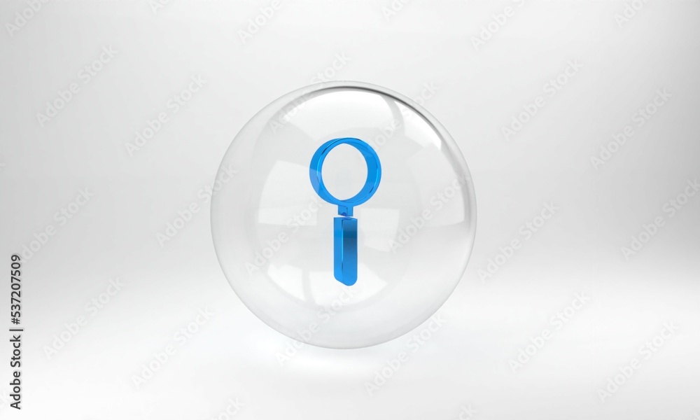 Blue Magnifying glass icon isolated on grey background. Search, focus, zoom, business symbol. Glass 