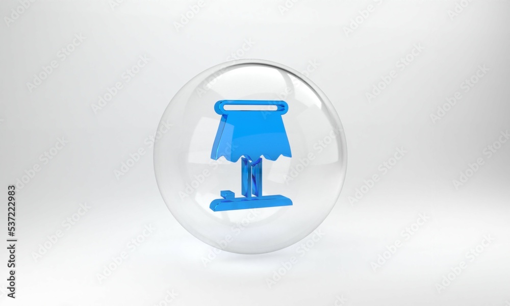 Blue Table lamp icon isolated on grey background. Glass circle button. 3D render illustration