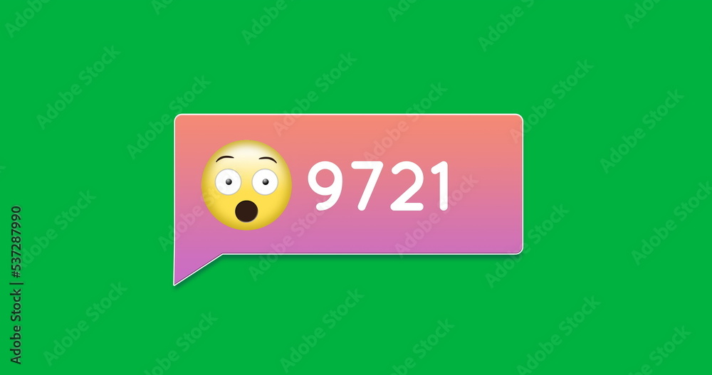 Image of 9721 messages and emoticon on green background