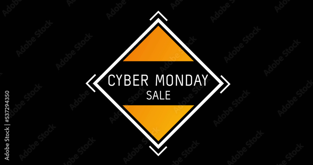 Image of cyber monday sale in yellow square on black background