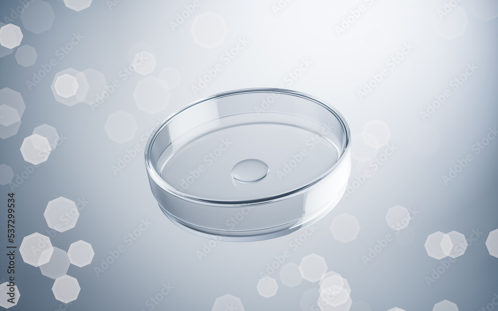 Petri dish with blue background, 3d rendering.