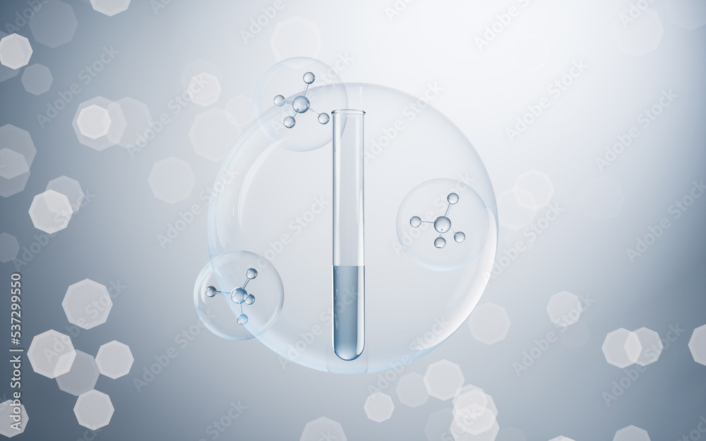 Test tube with blue background, 3d rendering.