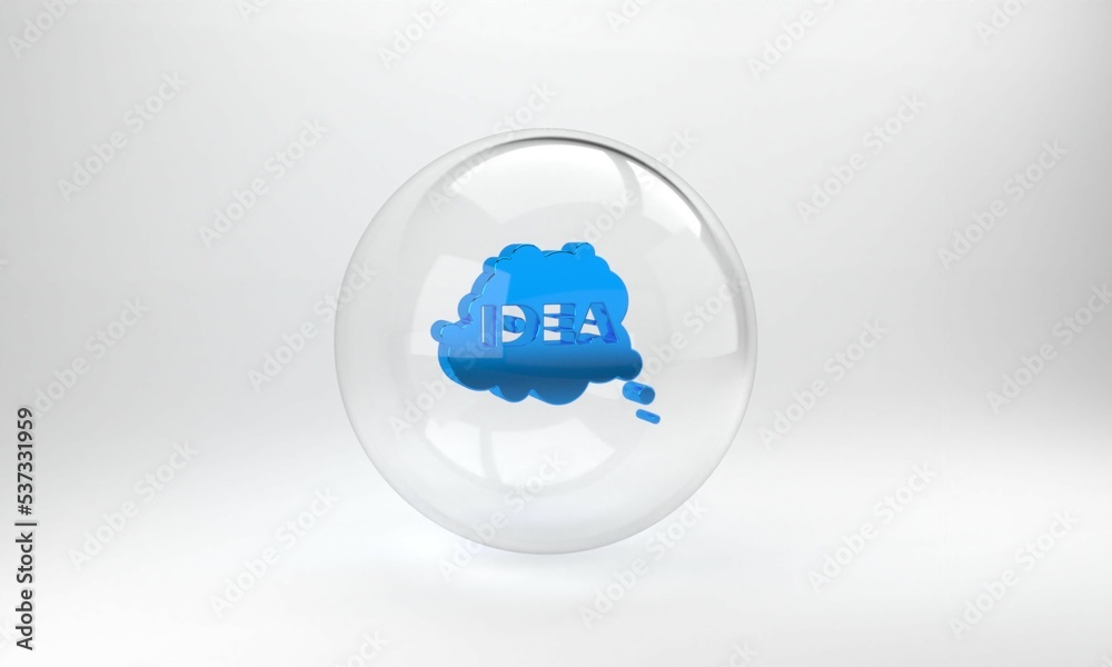 Blue Idea, speech bubble icon isolated on grey background. Message speech bubble idea with cloud tal