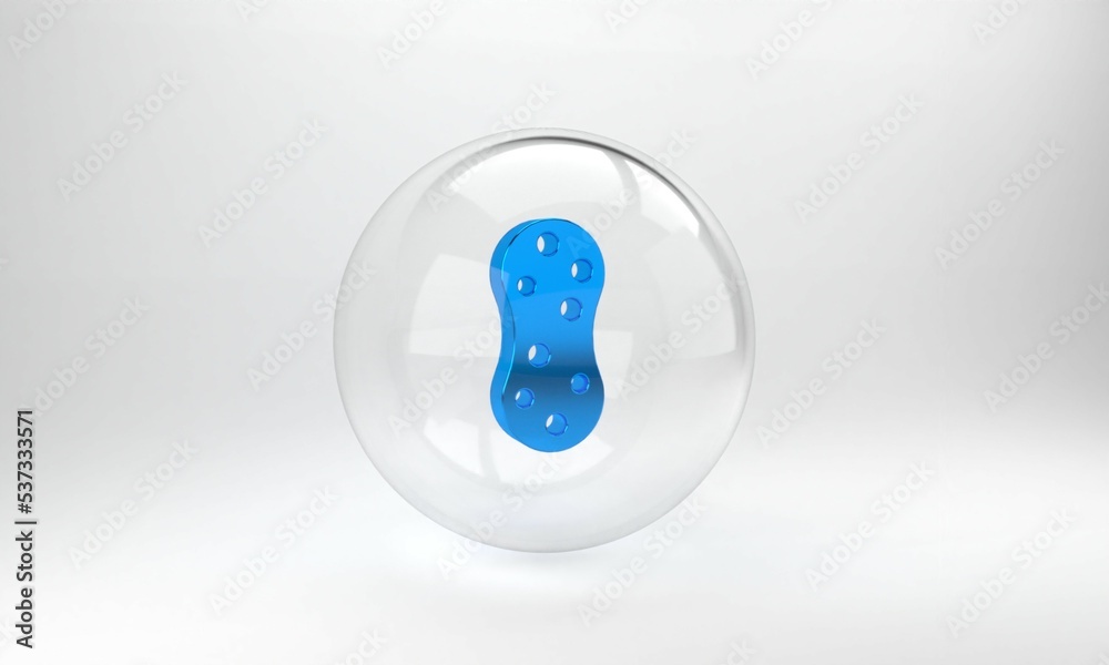 Blue Sponge with bubbles icon isolated on grey background. Wisp of bast for washing dishes. Cleaning