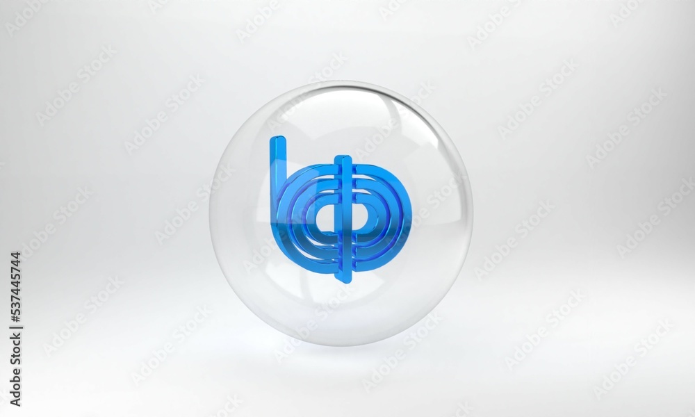 Blue Climber rope icon isolated on grey background. Extreme sport. Sport equipment. Glass circle but