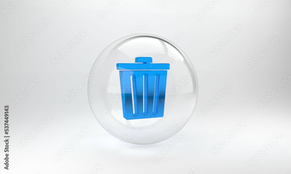 Blue Trash can icon isolated on grey background. Garbage bin sign. Recycle basket icon. Office trash