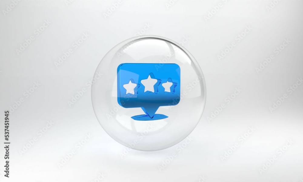 Blue Five stars customer product rating review icon isolated on grey background. Favorite, best rati