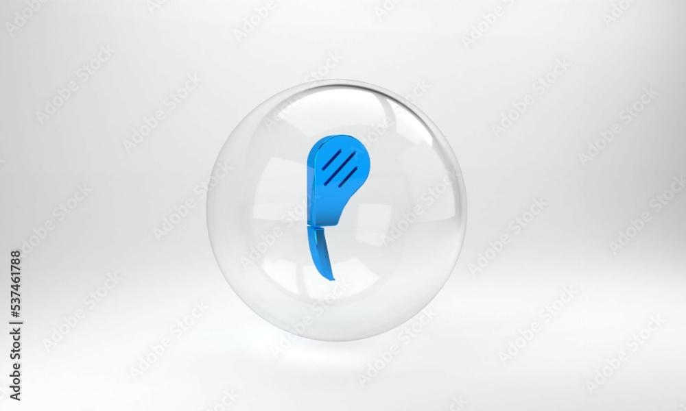 Blue Rib eye steak icon isolated on grey background. Steak tomahawk. Piece of meat. Glass circle but