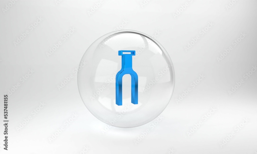 Blue Bicycle suspension fork icon isolated on grey background. Sport transportation spare part steer