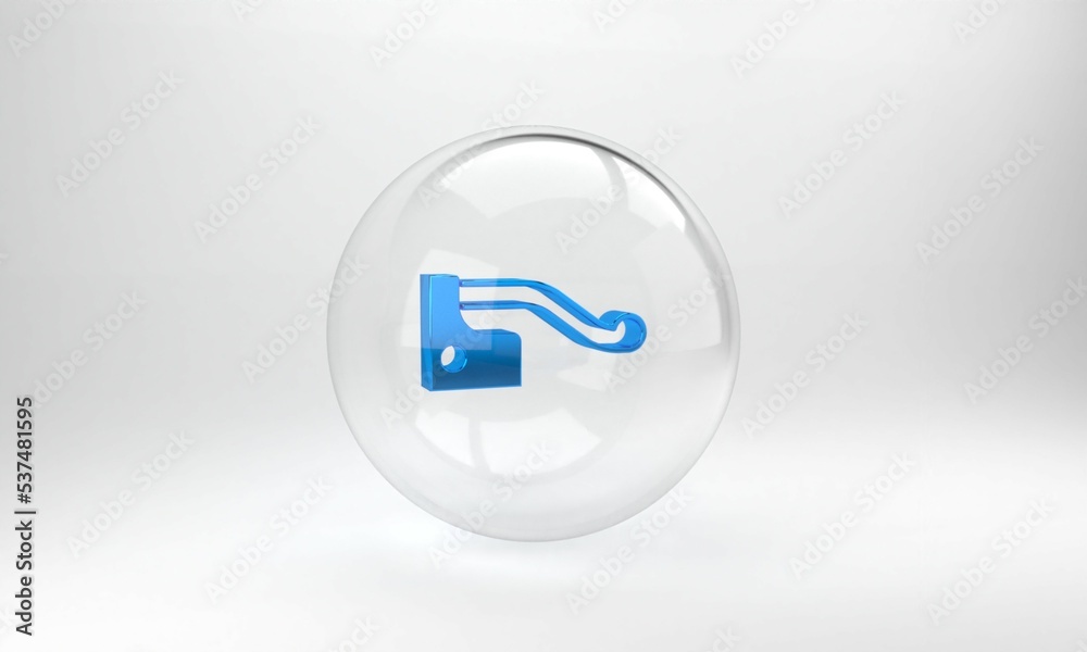 Blue Bicycle brake icon isolated on grey background. Glass circle button. 3D render illustration